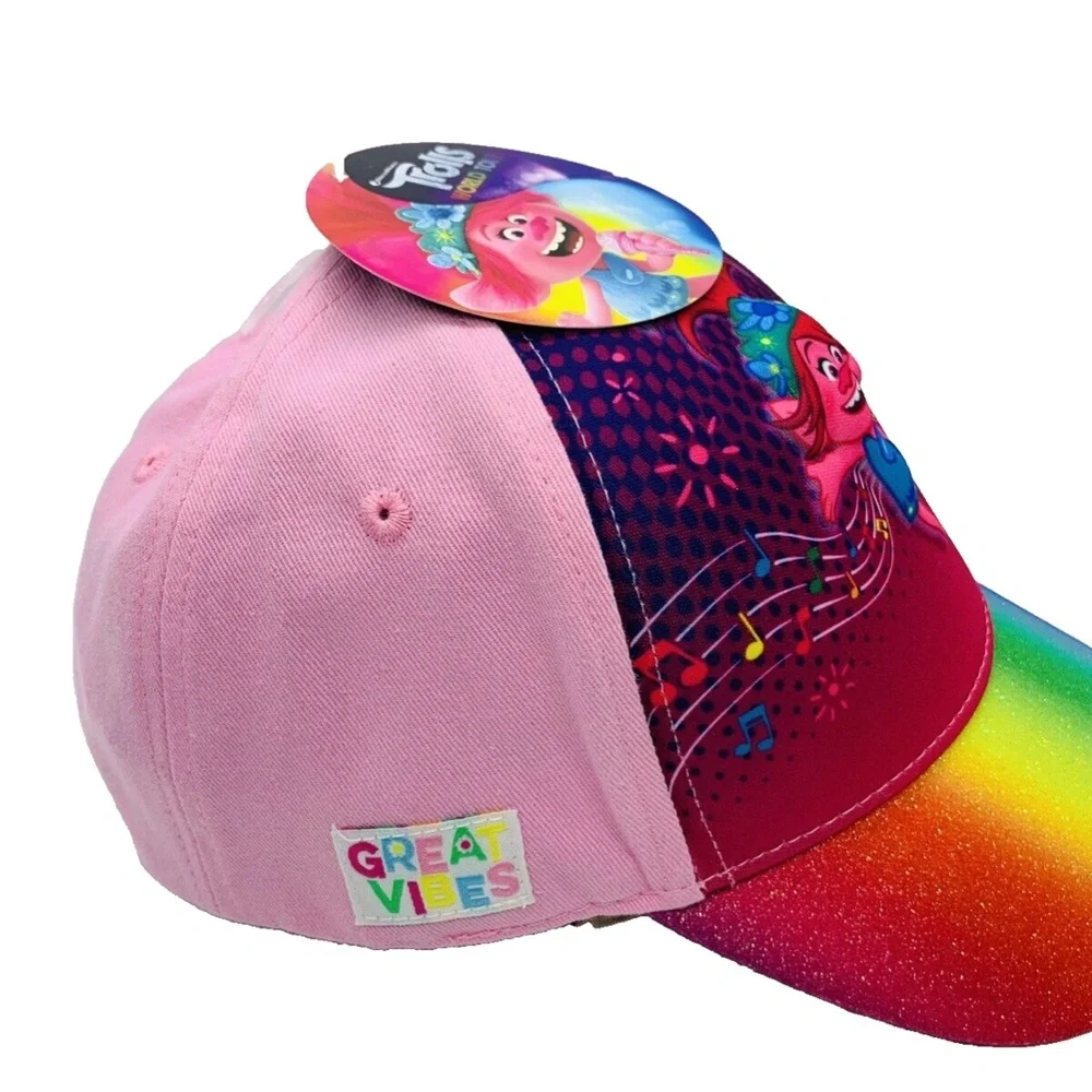 NWT TROLLS Baseball Cap Hat World Tour GIRL'S Multicolor Rainbow Snap Back‎